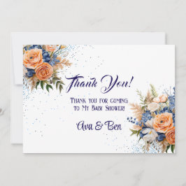 Blue Peach Floral Wedding Danke Karten