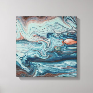 Blue & Peach Fluid Zigzag Layer Abstrakt Art Leinwanddruck