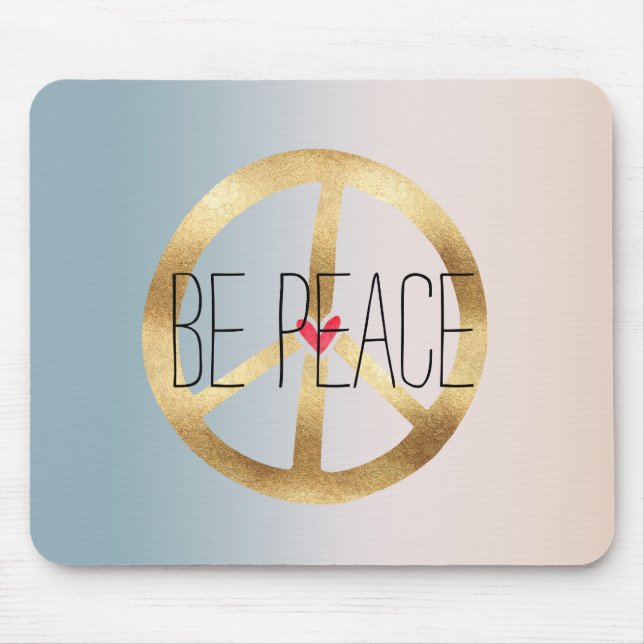 Blue Peach Gefärbte Krawatte Gold Peace Sign Be Pe Mousepad (Vorne)