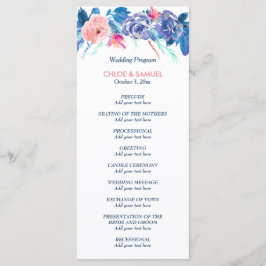 Blue Peach Rose Bouquet Wedding Program Programm
