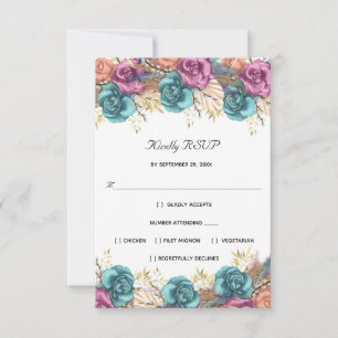 Blue Peach Rose Florenz RSVP Karte