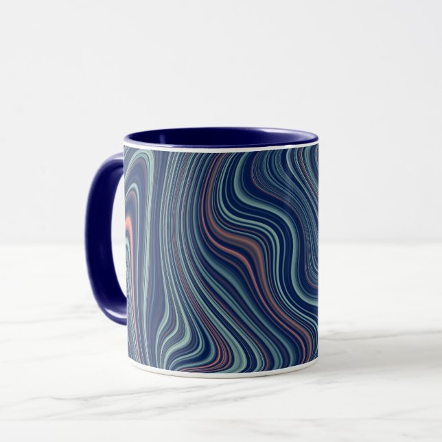 Blue & Peach Wavy Marbling Agate Abstraction Tasse (Vorderseite Links)