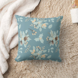 Blue Peach Winter Floral Bouquet Muster Kissen