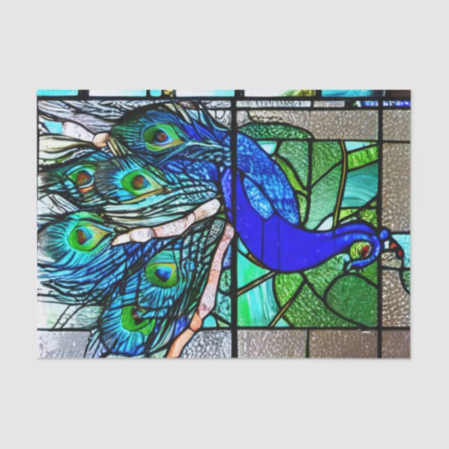 Blue Peacock Bird festgehaltenes Glas Decoupage Seidenpapier (Vorderseite)