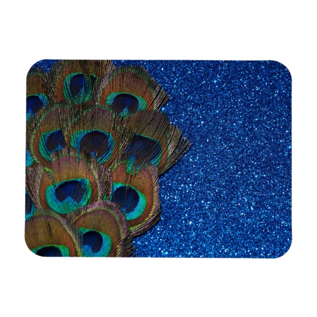 Blue Peacock Bouquet Glitterie Stillleben Magnet (Horizontal)