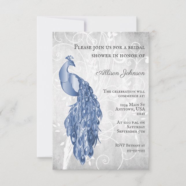 Blue Peacock Bridal Dusche Einladung (Vorderseite)
