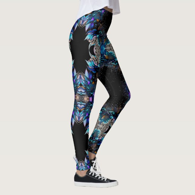 Blue Peacock Feathers Leggings (Rechts)