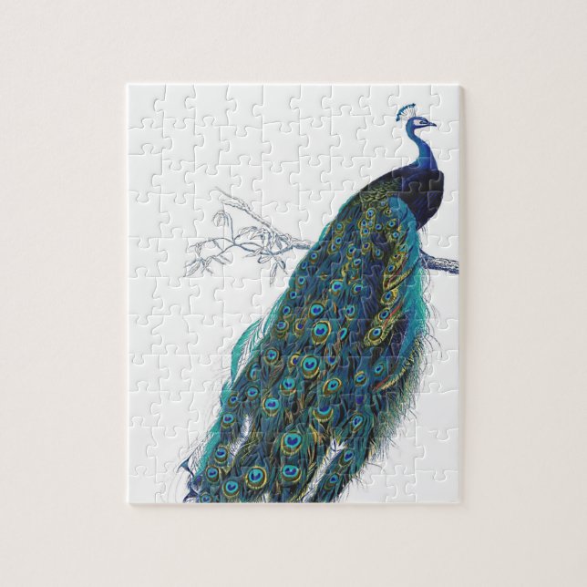 Blue Peacock mit schönen Federn aus Schwanz Puzzle (Vertikal)
