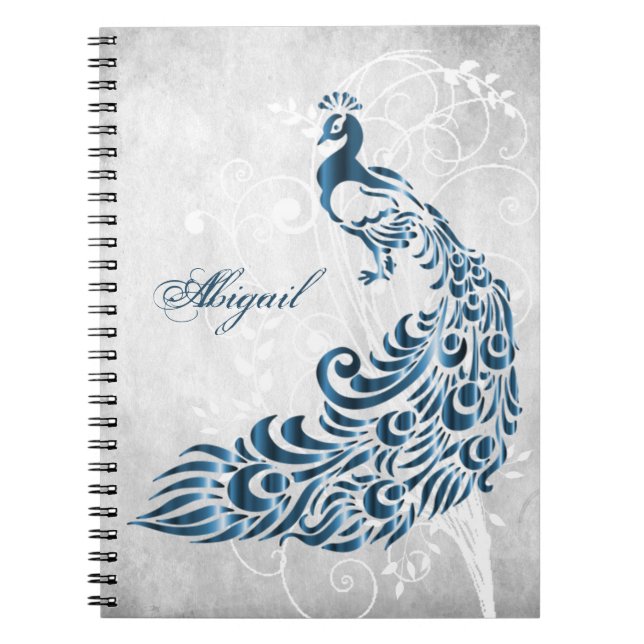 Blue Peacock Personalisiert Spiral Foto Notebook Notizblock (Vorderseite)