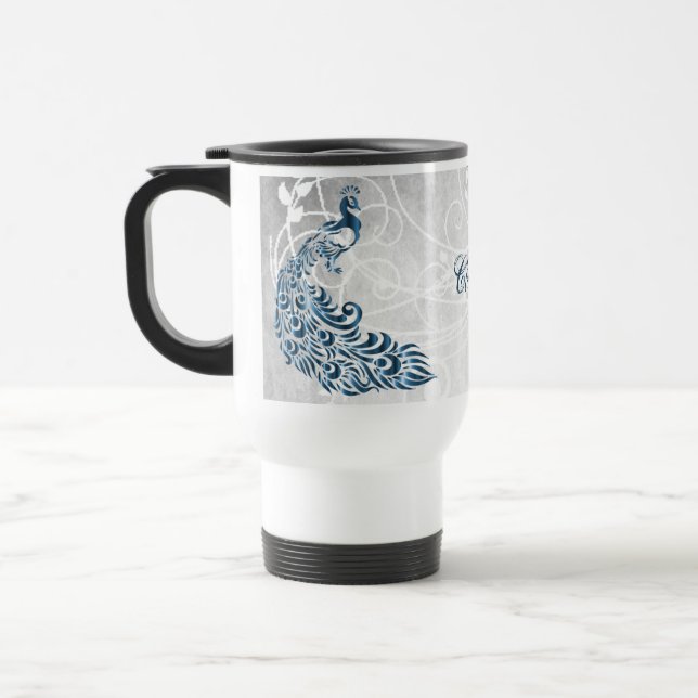 Blue Peacock Personalisiert Travel Mug Reisebecher (Links)