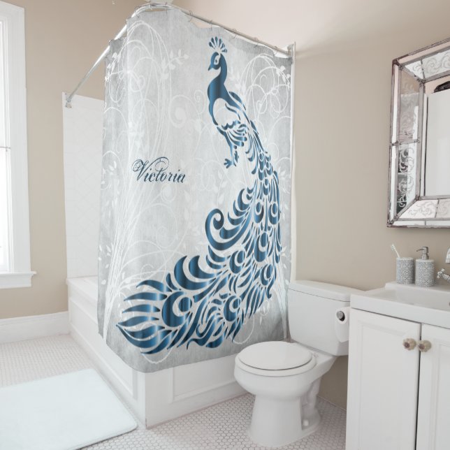 Blue Peacock Personalisierter Duschvorhang (Beispiel)