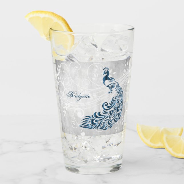 Blue Peacock Personalisierter Glass Cup Glas (Vorderseite Ice)