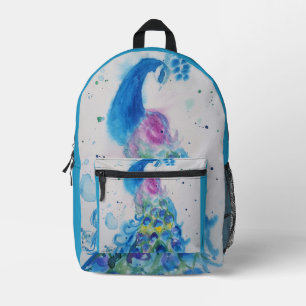 Blue Peacock Wasserfarben Wiederverwendbare Lebens Bedruckter Rucksack