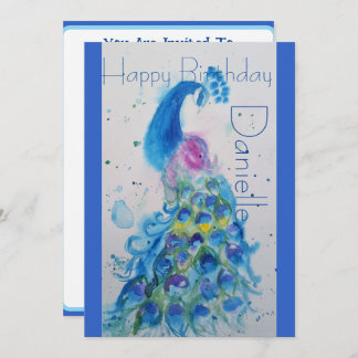 Blue Peacock Watercolor Geburtstagsfeier Einladung