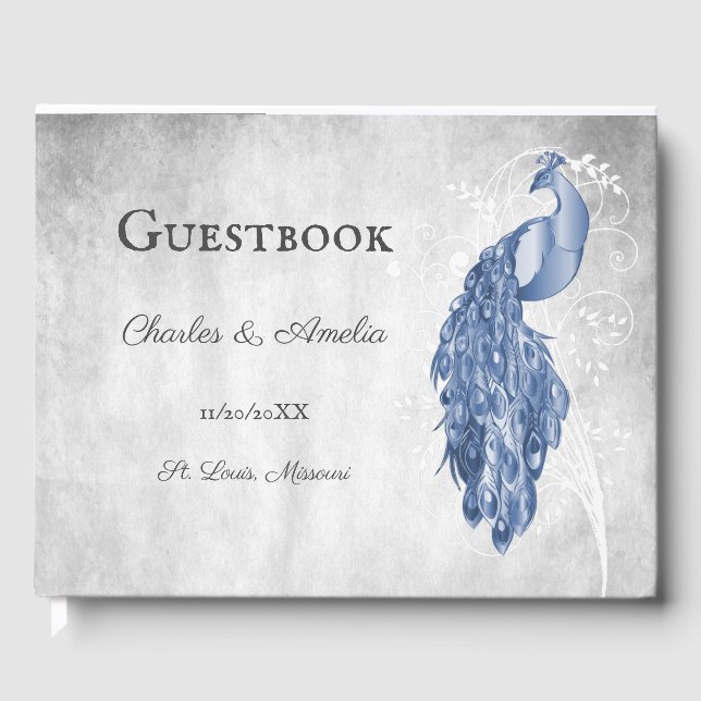 Blue Peacock Wedding Gästebuch (Vorderseite)