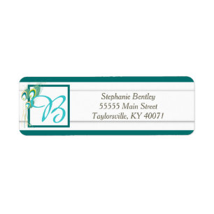 Blue Peacock Wedding Return Address Label