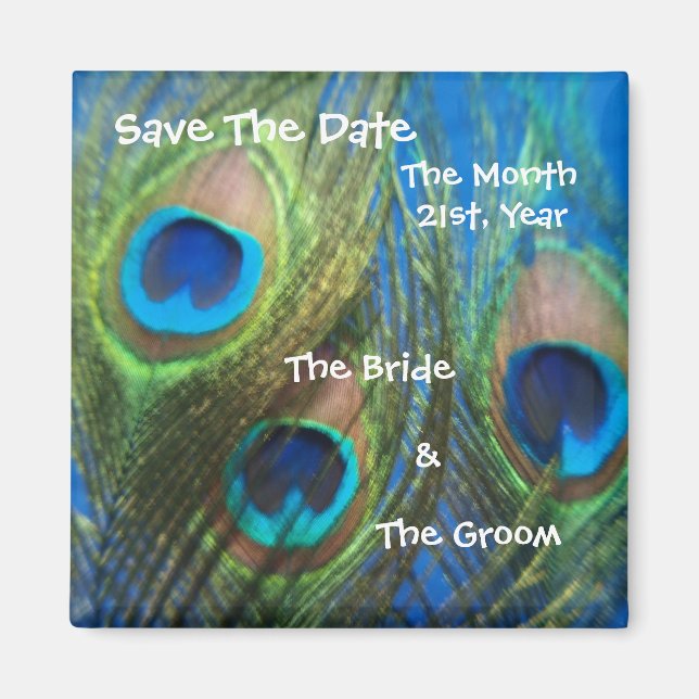 Blue Peacock Wedding Save the Date Magnet (Vorne)