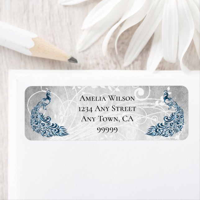 Blue Peacocks Address Label (Insitu)
