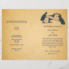 Blue Peacocks Vintage Hochzeitsprogramm