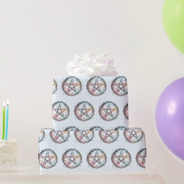 Blue Pentagram Witchcraft Light Blue Halloween Geschenkpapier (Partygeschenke)