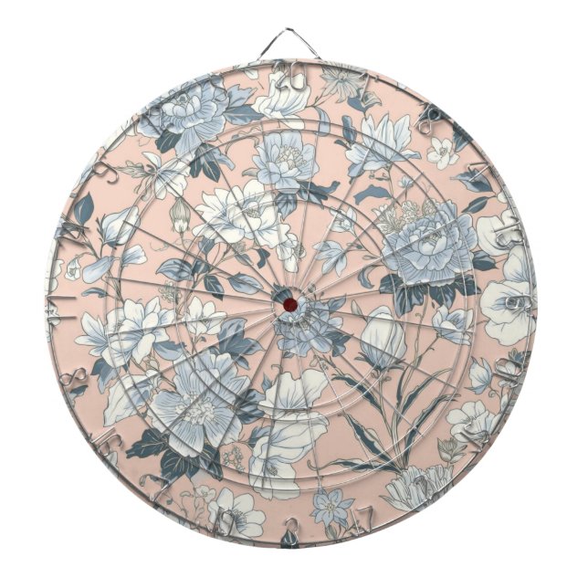 Blue Peonies Peach Botanical Vintage Floral Dartscheibe (vorne)
