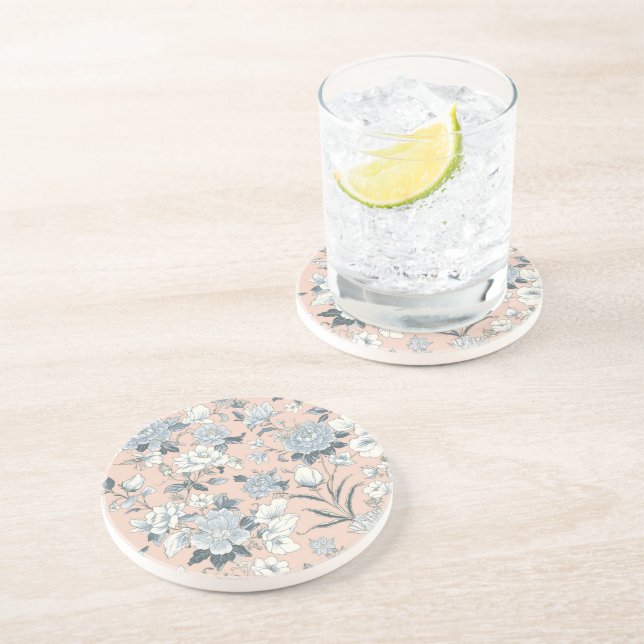 Blue Peonies Peach Botanical Vintage Floral Getränkeuntersetzer (Seite)