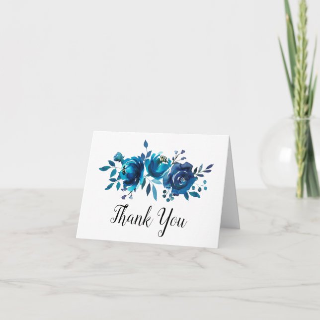 Blue Peonies Wedding Dankeskarte (Vorderseite)