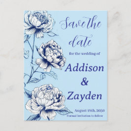 Blue Peony Chinoiserie Save the Date Cards Postkarte