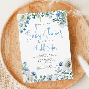 Blue Peony Floral Chic Spring Garden Baby Dusche Einladung