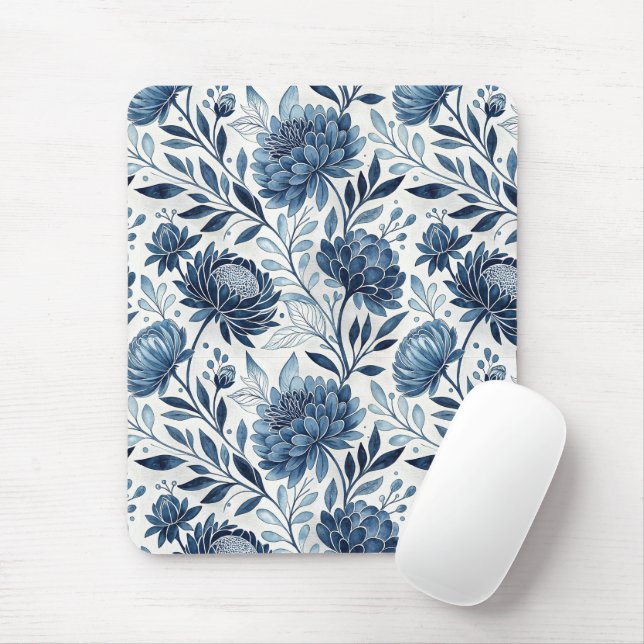 Blue Peony Garden Watercolor Mousepad (Mit Mouse)
