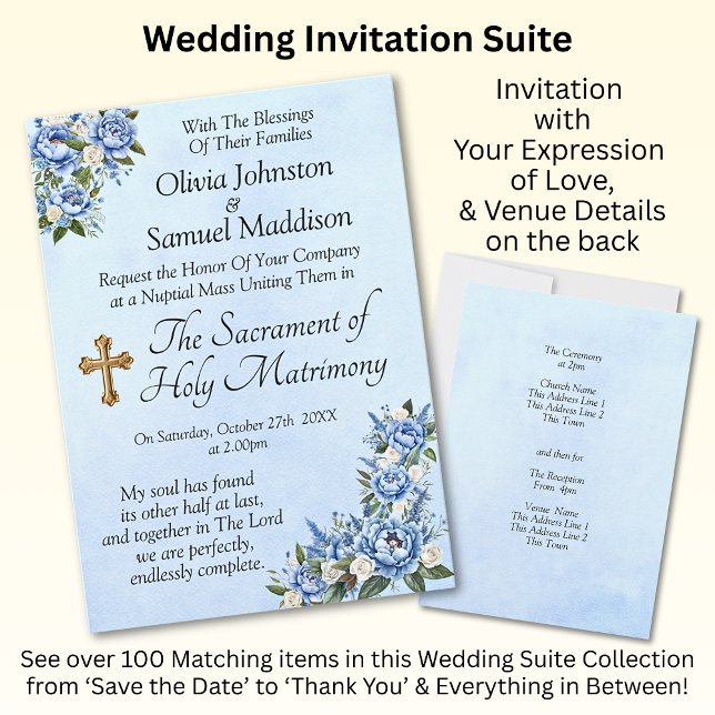 Blue Peony on Blue Wedding Suite Einladung (Von Creator hochgeladen)