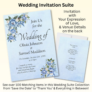 Blue Peony on Blue Wedding Suite Einladung