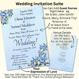 Blue Peony on Blue Wedding Suite Einladung