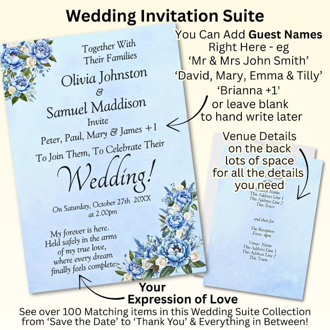 Blue Peony on Blue Wedding Suite Einladung (Von Creator hochgeladen)