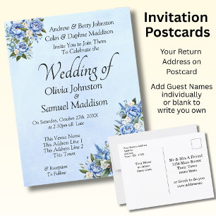 Blue Peony on Blue Wedding Suite Einladung Postkarte