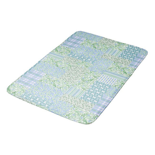Blue Periwinkle Blume Vintage Imitate Patchwork Badematte (Schrägansicht)