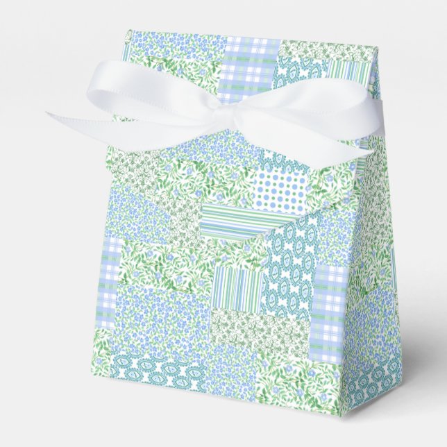 Blue Periwinkle Blume Vintage Imitate Patchwork Geschenkschachtel (Vorderseite)