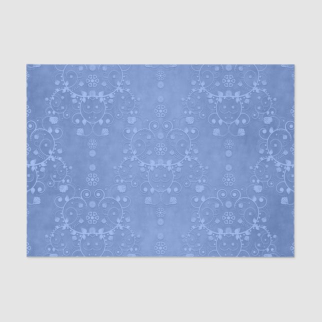 Blue Periwinkle Extravaganter Floral Damask Stil Seidenpapier (Vorderseite)