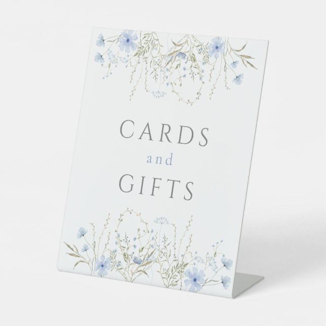 Blue Periwinkle Wildblume Gastgeschenk Hochzeit Ge Sockelschild (Vorderseite)