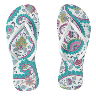 Blue Persian Boteh Paisley Pattern Frau Umdreh Flo Flip Flops