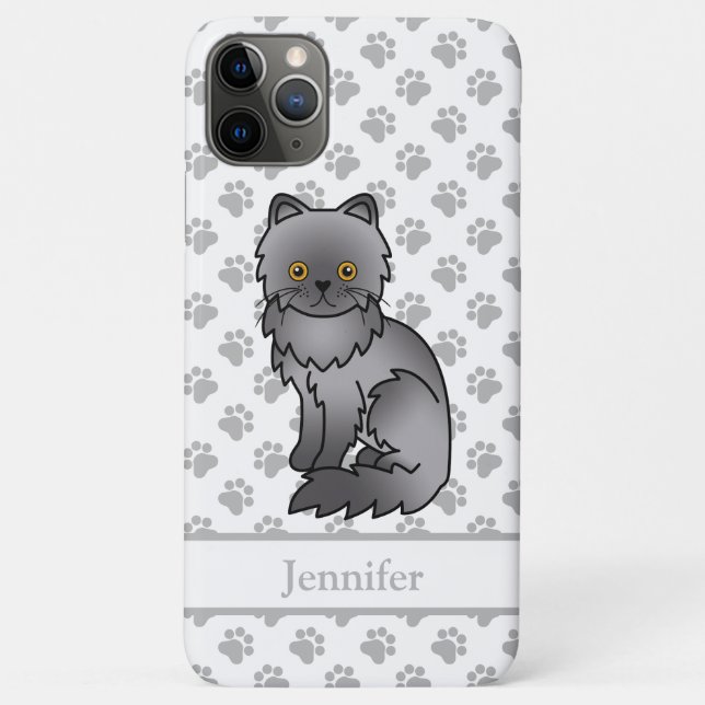 Blue Persian Niedlich Cartoon Cat & Name Case-Mate iPhone Hülle (Rückseite)