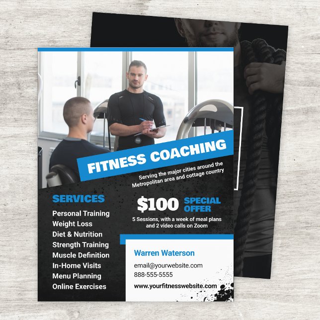 Blue Personal Trainer und Fitness Coach Flyer (Von Creator hochgeladen)