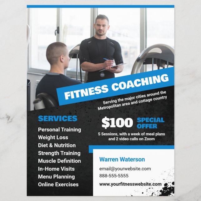 Blue Personal Trainer und Fitness Coach Flyer (Vorne)