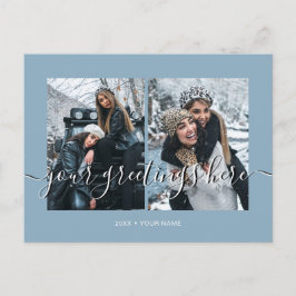 Blue Personalisiert 2 Fotos Universell Gruß Postkarte