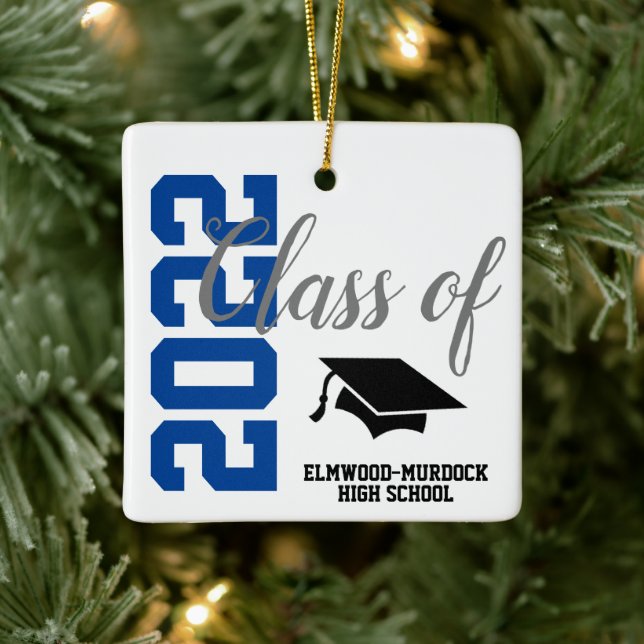 Blue Personalized High School Graduation Keramikornament (Baum)