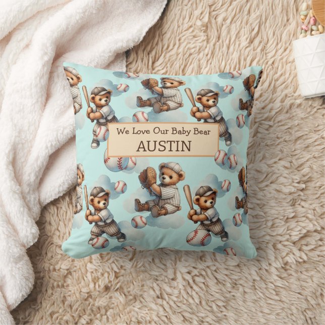 Blue Personalized Watercolor Teddy Bears Kissen (Decke)