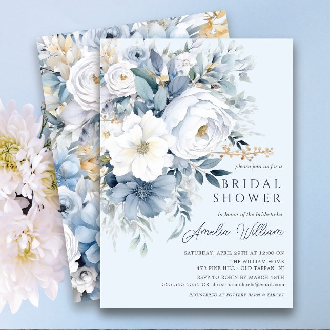 Blue Petal Bridal Dusche Einladung (Von Creator hochgeladen)