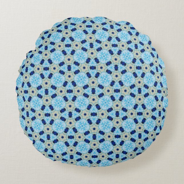 Blue Petal Harmony Round Pouf Rundes Kissen (Vorderseite)