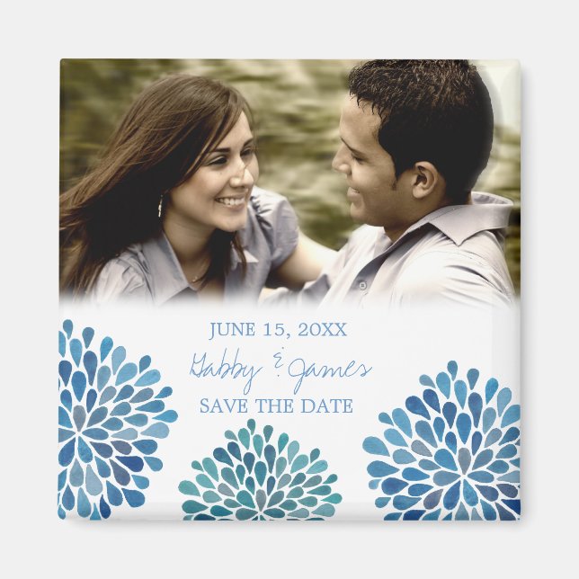 Blue Petals Bloom Save the Date Wedding Magnet (Vorne)