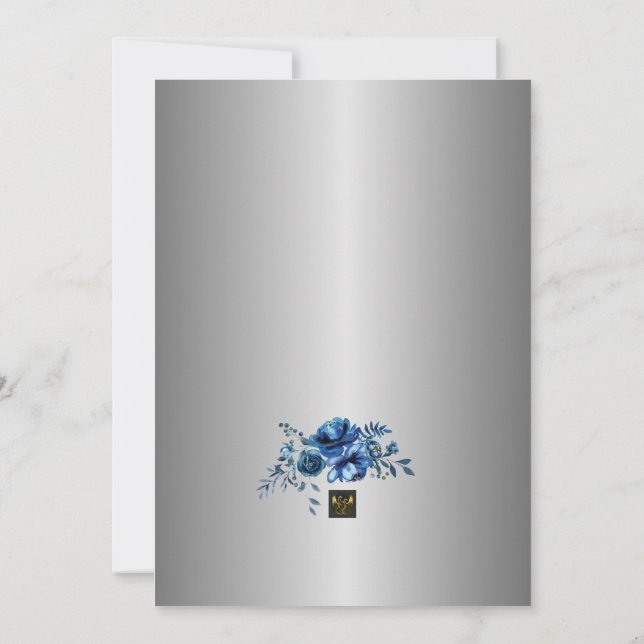 Blue Petals of Liebe: Treten Sie uns für ein Braut Einladung (Rückseite)